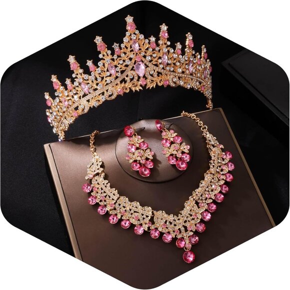 Accessories - Women’s Crystal Tiara Crown Jewelry Set For Weddings Proms Halloween